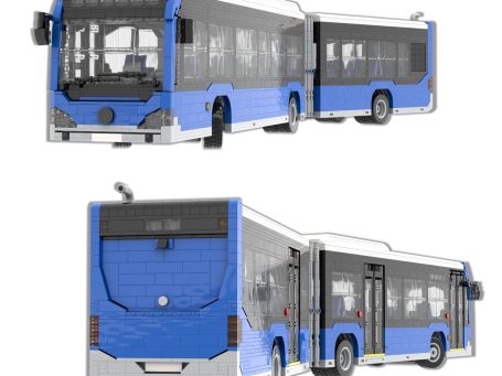 Mercedes Benz Citaro G MOC Lego - Vistas exteriores Autobús urbano de dos secciones, pintura azul y detalles en negro.