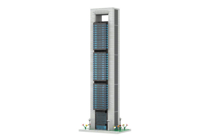 Edificio Fóster Cepsa Moeve - I Edificio alto y delgado con paneles solares y flores en la base.