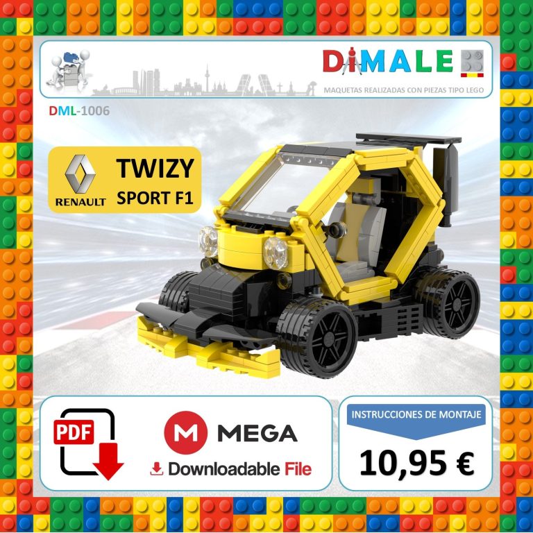 Modelo LEGO del Renault Twizy Sport F1 en color amarillo y negro.
