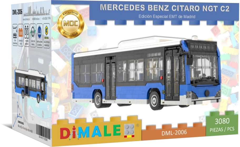 Mercedes Cítaro NGT C2 juego construcción Lego MOC Maqueta de autobús Mercedes Benz Citaro en colores azul y negro. Marca Dimale.
