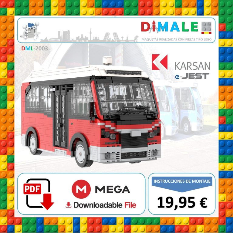 Autobús de juguete Karsan Jest en colores rojo y negro, con detalles en la carrocería.
