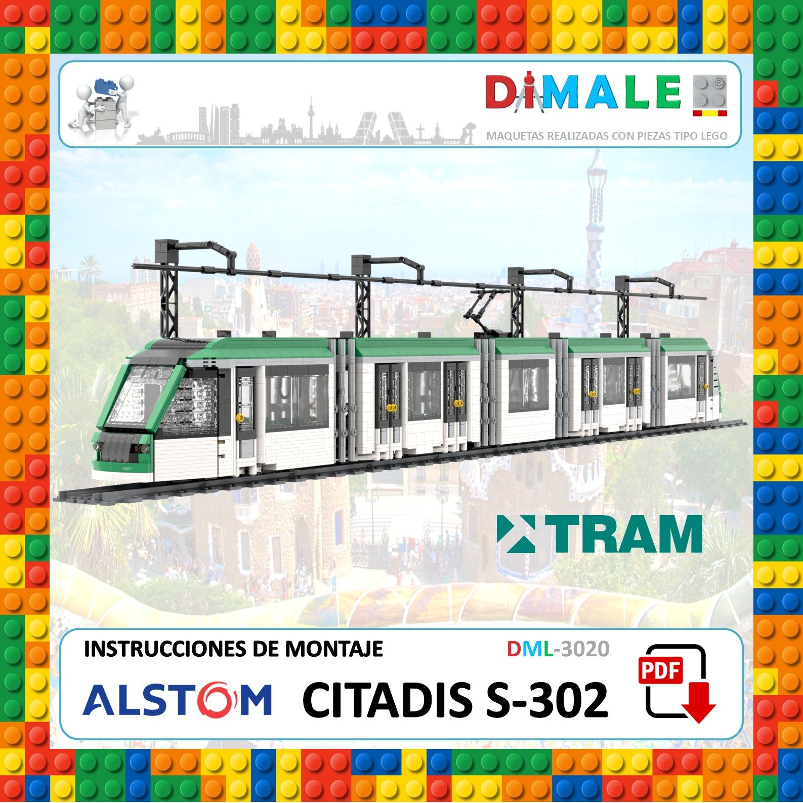 Instrucciones de montaje para un modelo de tranvía Citadis S-302 de Alstom.