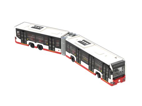 Mercedes Benz Capacity L MOC Lego - Vista exterior Autobús articulado de dos secciones con diseño moderno y colores en blanco y negro.