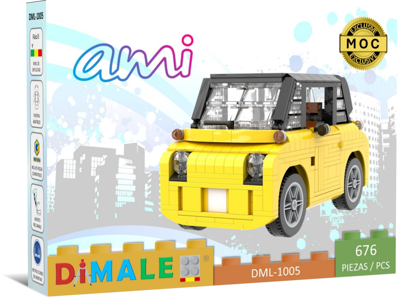 Coche Citroën AMI MOC Lego Modelo de coche de juguete amarillo de la marca DiMale, referencia 1025.