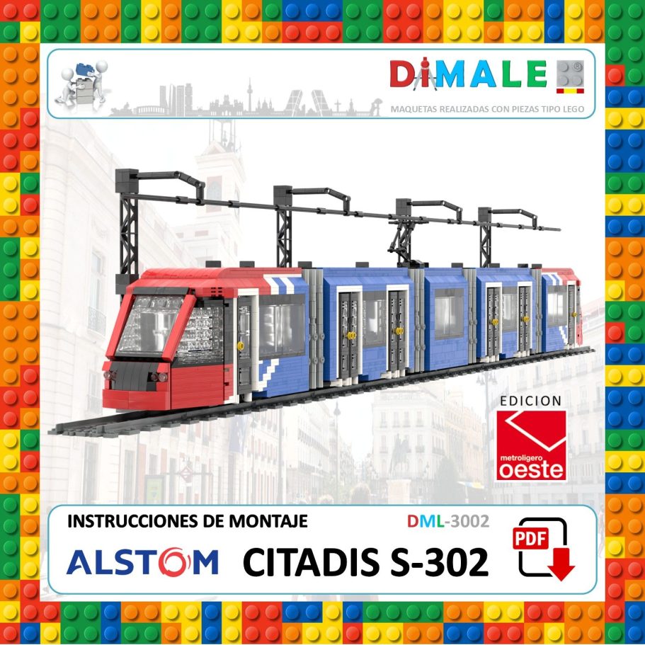 Instrucciones PDF del Alstom Citadis S302 LEGO Madrid Instrucciones de montaje para el modelo de tranvía Metro Ligero Madrid Alstom Citadis S-302