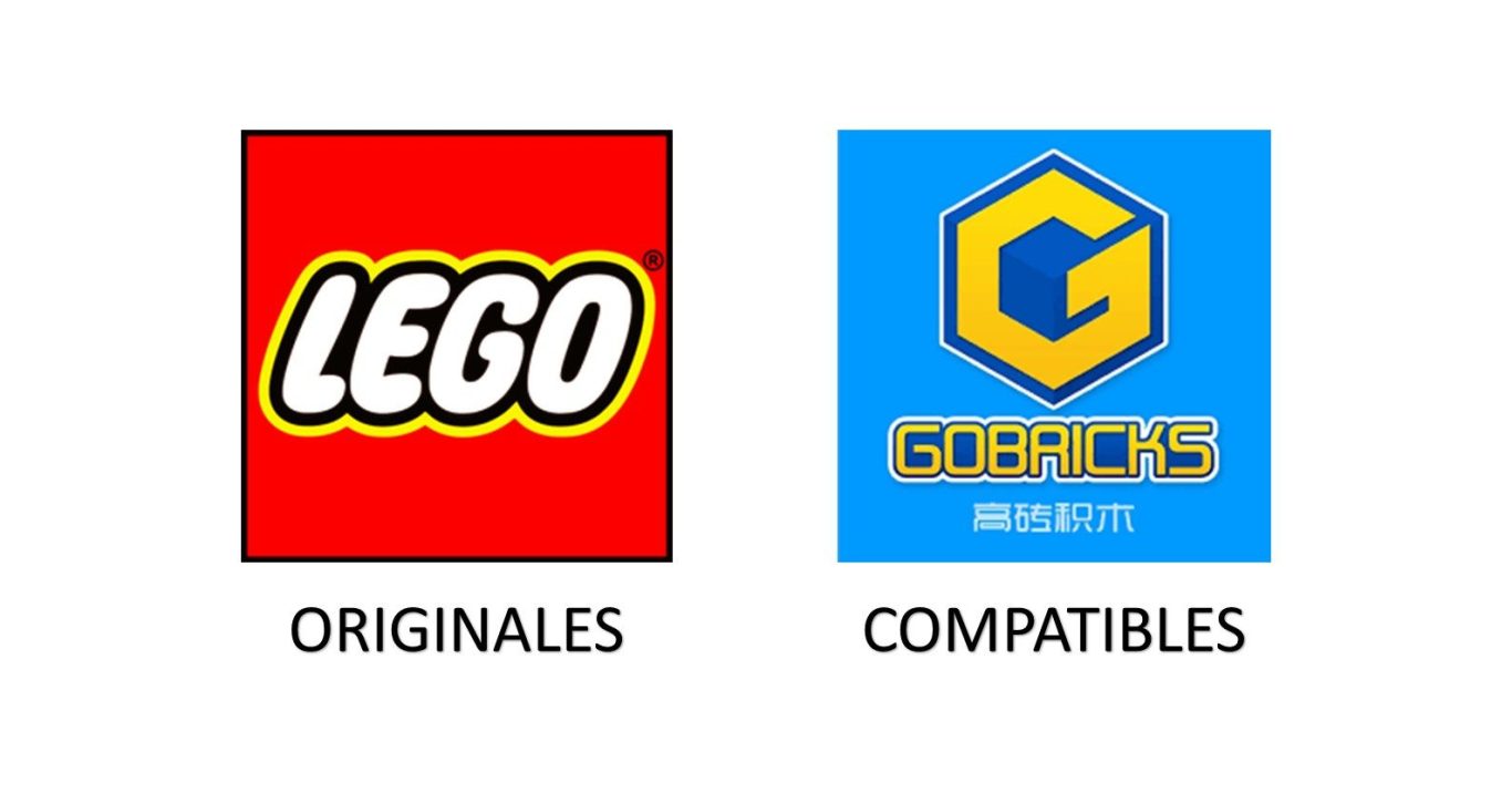 Logotipos de LEGO y Gobricks, indicando originales y compatibles.