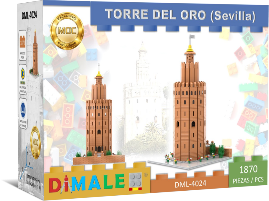Torre del Oro Sevilla juego construcción Lego MOC Maqueta de la Torre del Oro de Sevilla, diseñada por Dimale, en su caja original.