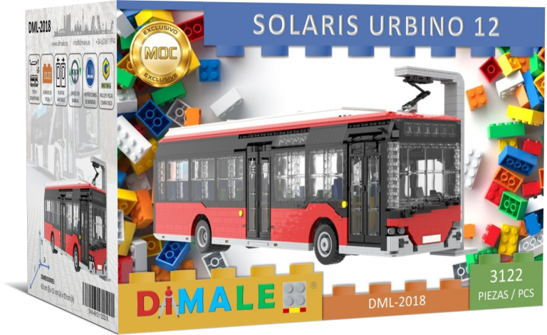 Solaris Urbino 12 juego construcción Lego MOC Maqueta de autobús Solaris Urbino 12 con bloques de construcción. 1033 piezas.