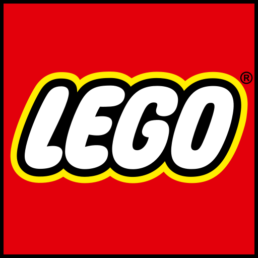 Logotipo de LEGO sobre fondo rojo, con letras en amarillo y negro.