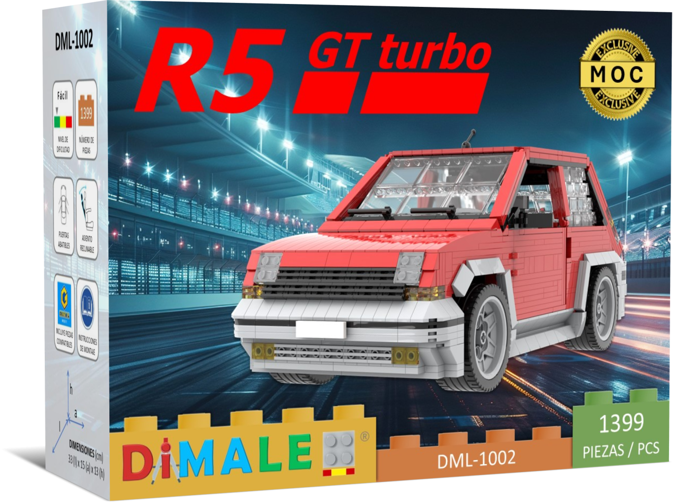 Coche Renault 5 GT Turbo MOC Lego Caja del modelo de coche R5 GT Turbo de bloques de construcción Dimale.