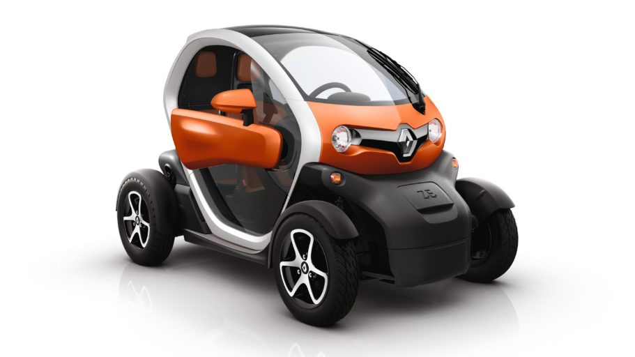 Coche urbano Ranault Twizy Coche eléctrico compacto de diseño moderno en tonos negro y naranja.