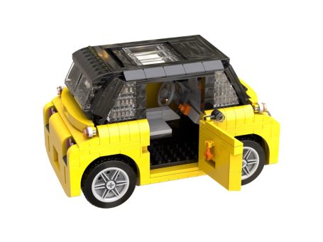 Citroën AMI MOC Lego - Puerta del copiloto Coche de juguete amarillo de ladrillos, con puerta abierta y detalles en el interior.