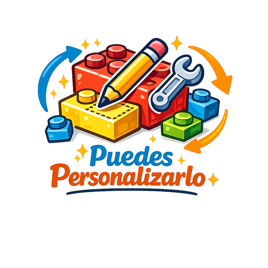 Caja con la palabra "DIMALE" en letras doradas rodeada de bloques de construcción de colores.