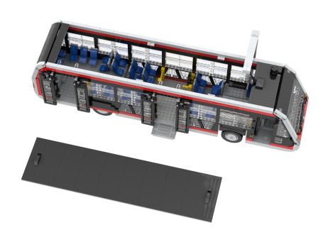 Autobús Irizar ie Tram 12 MOC Lego - Detalle del interior Autobús de diseño moderno con asientos interiores y rampa de acceso.