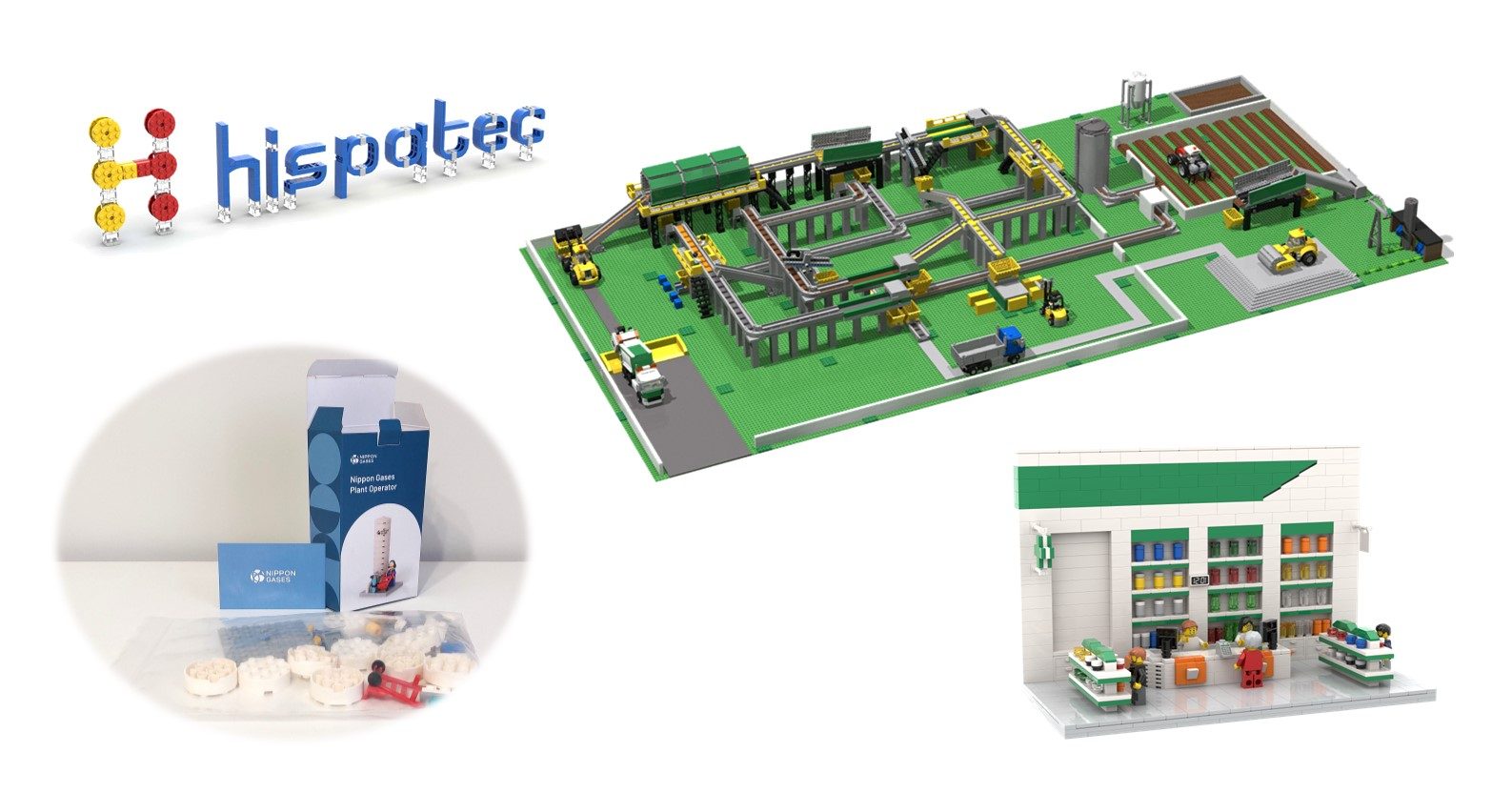 Maqueta de un laboratorio con elementos de construcción y productos farmacéuticos.