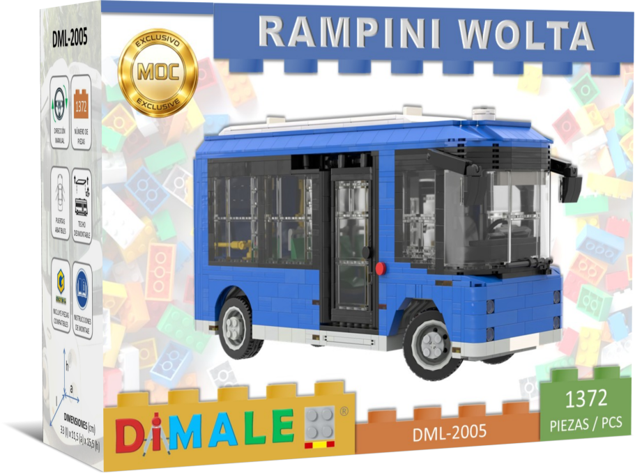 Rampini Wolta juego construcción Lego MOC Maqueta de autobús azul "Rampini Volta" con bloques de construcción Dimale.