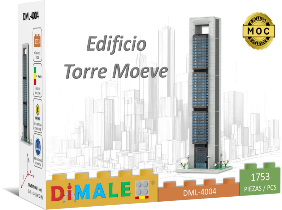 Modelo de edificio "Torre Moeve" de Dimale, con ilustración arquitectónica.