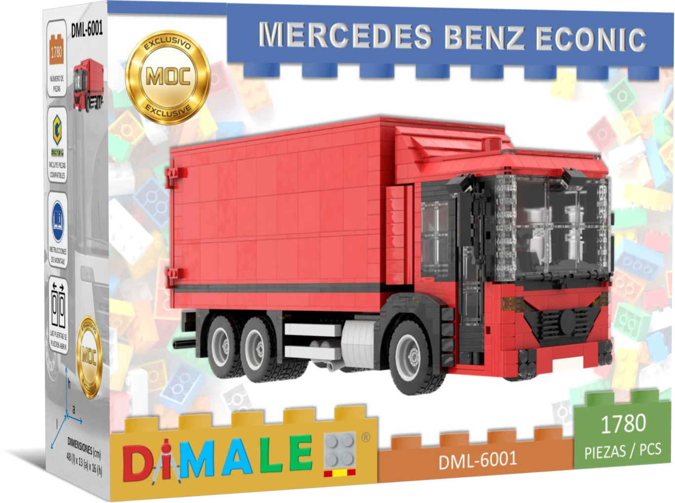 Mercedes Benz Econic juego construcción Lego MOC Caja de juguete de un camión Mercedes Benz Econic de bloques de construcción.