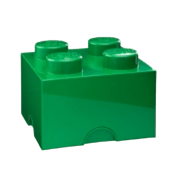 Ladrillo de Lego verde con cuatro accesorios redondeados en la parte superior.
