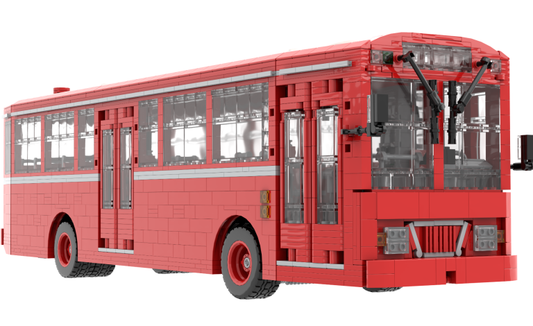 Irizar ie Tram 12 juego construcción Lego MOC Maqueta del tranvía Irizar IE Tram 12, con piezas de construcción coloridas alrededor.