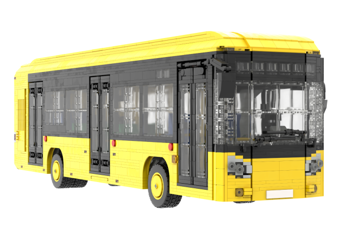 Castrosua Scania New City - I Autobús de juguete de bloques con diseño amarillo y negro.