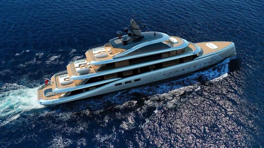 Yate elegante navegando sobre aguas azules, con un diseño moderno y lujoso.
