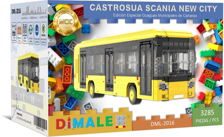 Castrosua Scania New City GNC juego construcción Lego MOC Maqueta de autobús Castrosua Scania, bloques de construcción de colores incluidos.