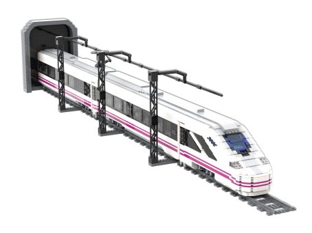 Tren Alta Velocidad CAF OARIS Renfe MOC Lego - Vista superior Tren de alta velocidad CAF OARIS saliendo de un túnel.