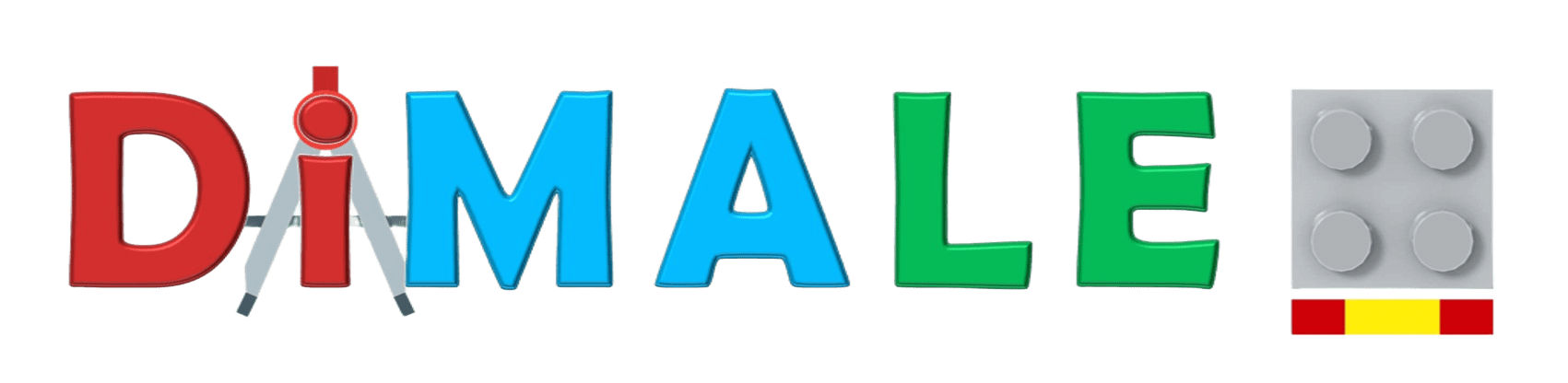 Logotipo colorido con las letras "DIMALE" y un bloque de construcción al final.
