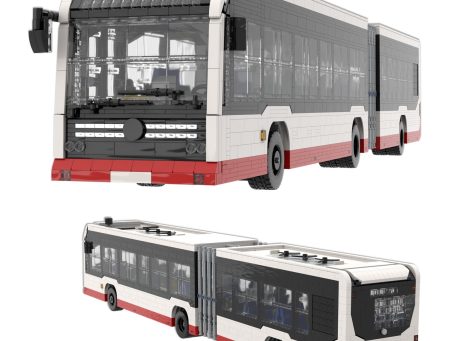 Mercedes Benz ECitaro G MOC Lego - Vistas exteriores Autobús de juguete en diseño moderno, con detalles en rojo y blanco.