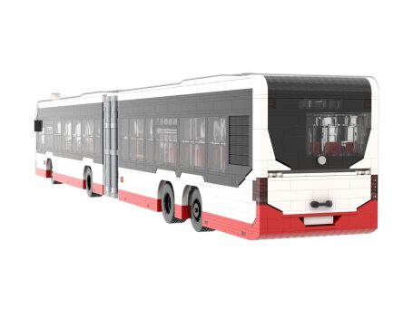 Mercedes Benz Capacity L MOC Lego - Parte trasera Autobús articulado de color blanco y rojo, con diseño moderno y ventanas panorámicas.