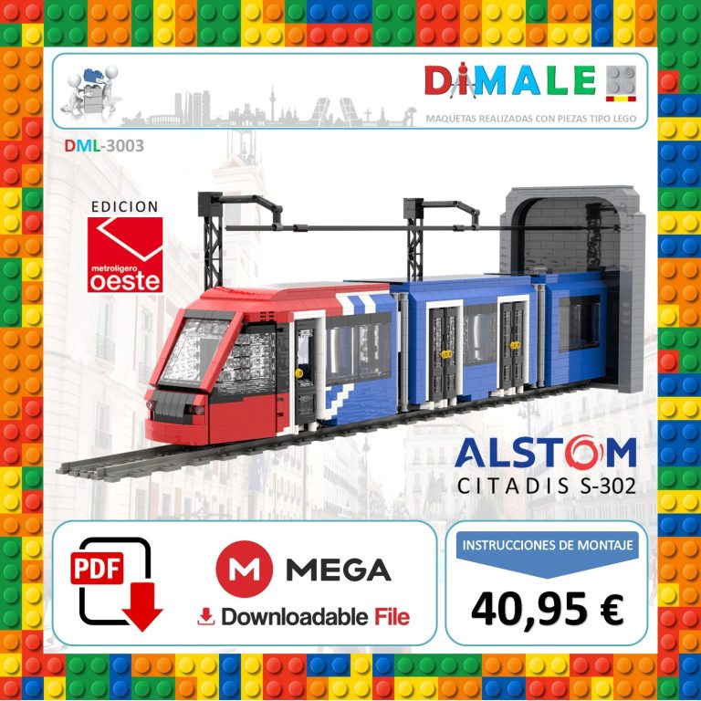 Tren de juguete Alstom Citadis S-302, modelo en bloques de construcción, con precio y opciones de descarga.